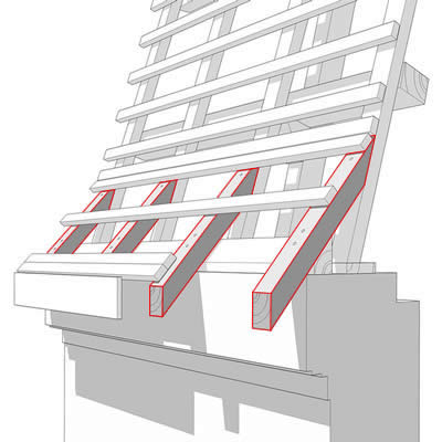 Charpente d'un toit à coyaux à La Gacilly