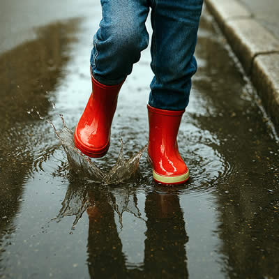 Les pas d’un enfant dans une flaque d’eau